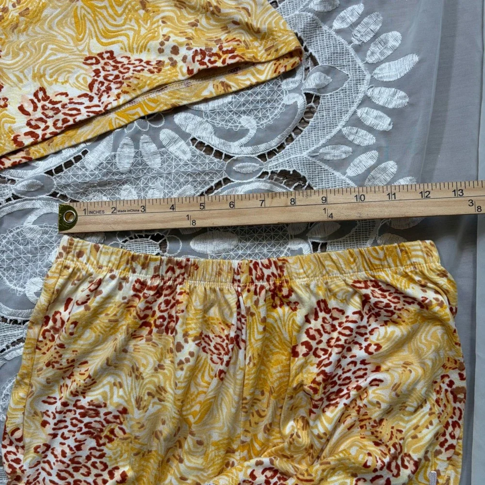 Y2K Yellow Animal Print Lace Trim Pajama Cami Shorts Set S